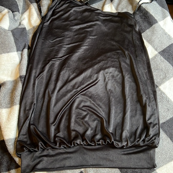 BCBGMAXAZRIA One Shoulder Little Black Dress With Jewel detail. Size Large - Picture 9 of 15